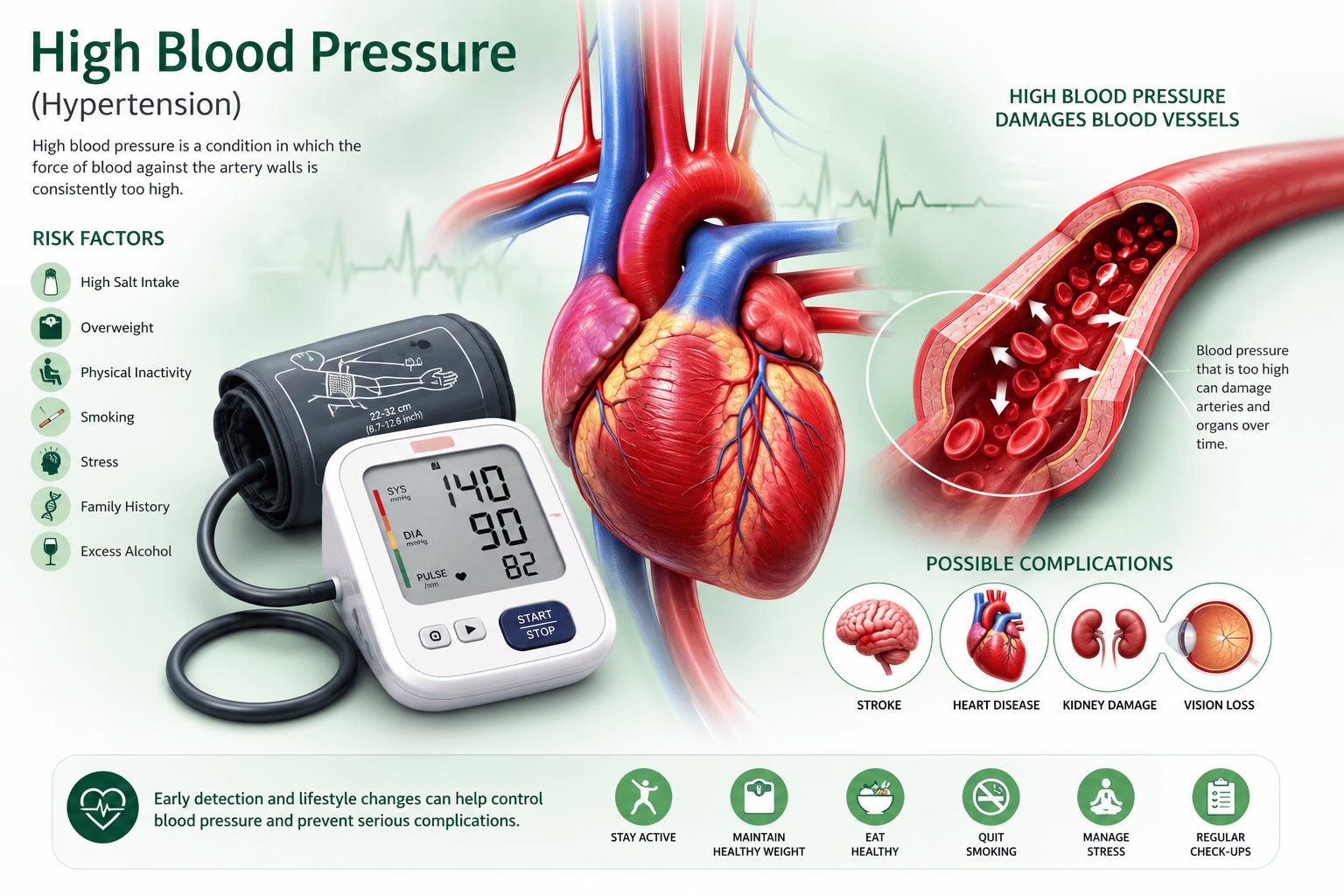 Medical overview of high blood pressure, symptoms, and cardiovascular anatomy